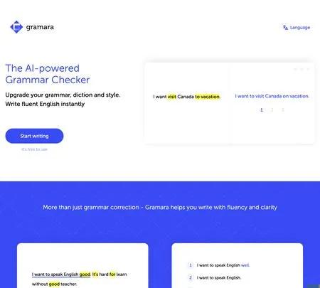 Screenshot of the site of Gramara