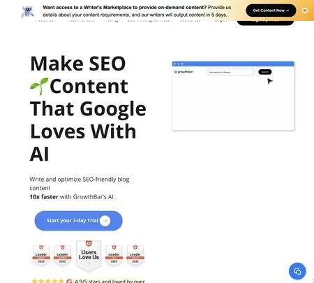 Screenshot of the site of GrowthBar