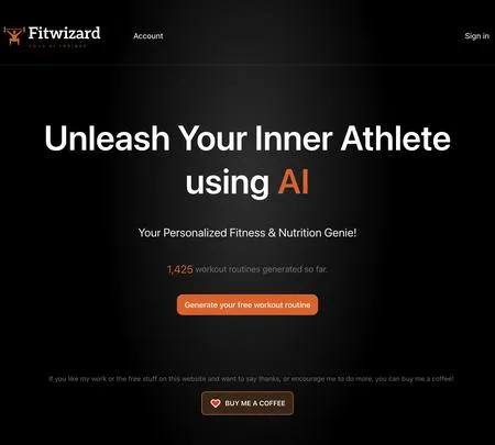 Screenshot of the site of FitWizard