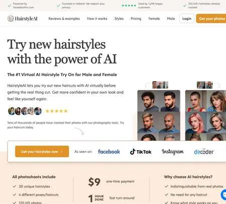 Screenshot of the site of HairstyleAI
