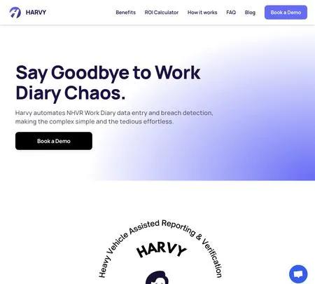 Screenshot of the site of Harvy