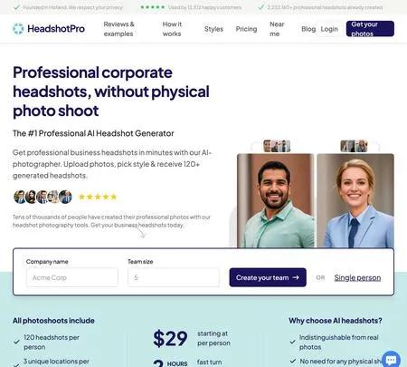 Screenshot of the site of HeadshotPro