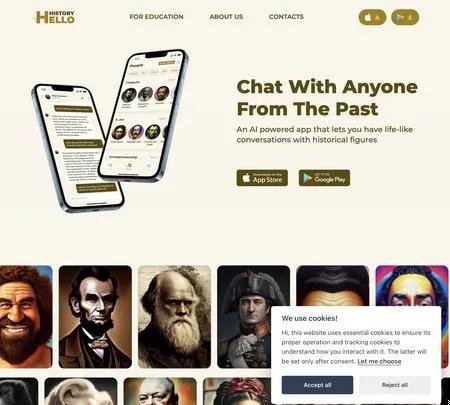 Screenshot of the site of Hello History