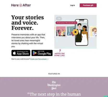 Screenshot of the site of HereAfter AI