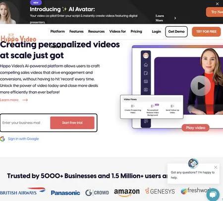 Screenshot of the site of Hippo Video