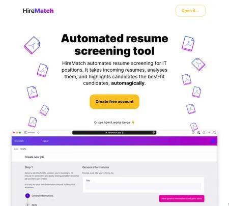 Screenshot of the site of Hirematch