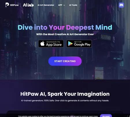 Screenshot of the site of HitPaw AI Art Generator