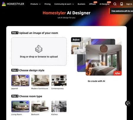 Screenshot of the site of Homestyler