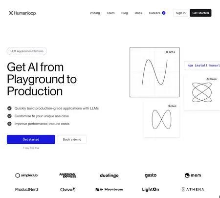 Screenshot of the site of Humanloop