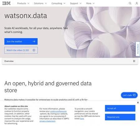 Screenshot of the site of watsonx.data