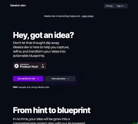 Screenshot of the site of Ideator
