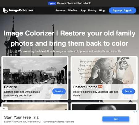 Screenshot of the site of ImageColorizer