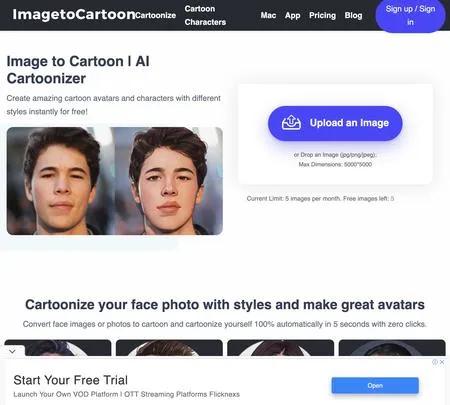 Screenshot of the site of Image to Cartoon