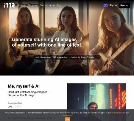 Screenshot of the site of Imagine Me