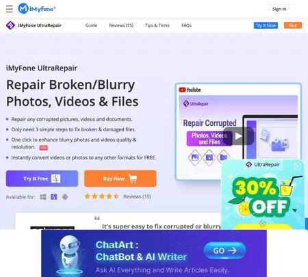 Screenshot of the site of iMyFone UltraRepair