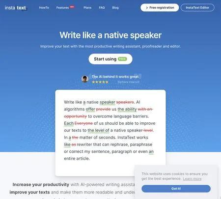Screenshot of the site of InstaText