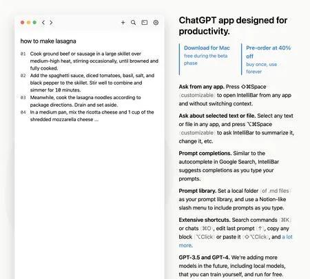 Screenshot of the site of IntelliBar