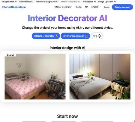 Screenshot of the site of Interior Decorator AI