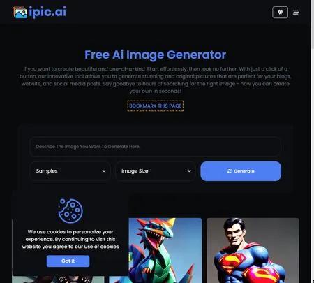 Screenshot of the site of Ipic.ai