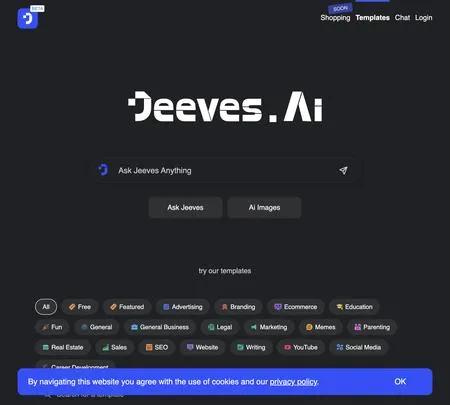 Screenshot of the site of Jeeves