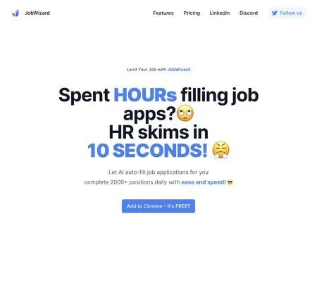 Screenshot of the site of JobWizard