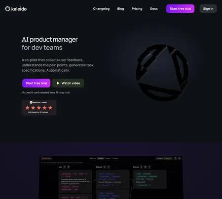 Screenshot of the site of Kaleido