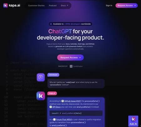 Screenshot of the site of Kapa.ai