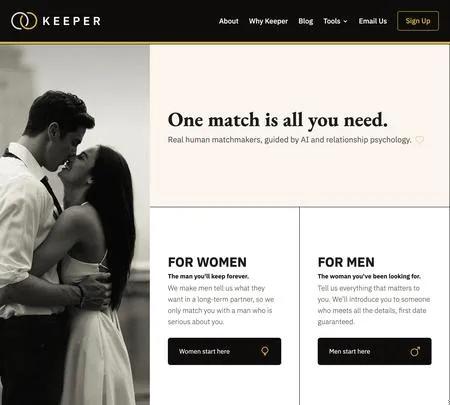Screenshot of the site of Keeper