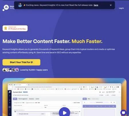 Screenshot of the site of Keyword Insights