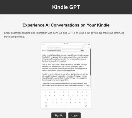 Screenshot of the site of Kindle GPT
