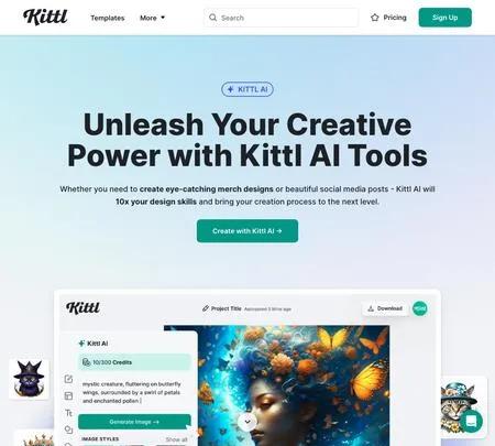 Screenshot of the site of Kittl AI Tools