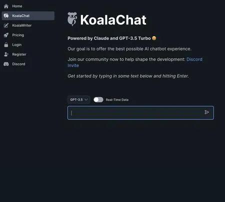Screenshot of the site of KoalaChat