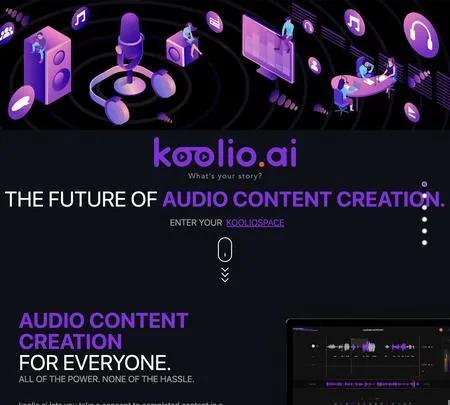 Screenshot of the site of Koolio.ai