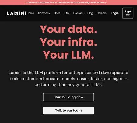 Screenshot of the site of Lamini