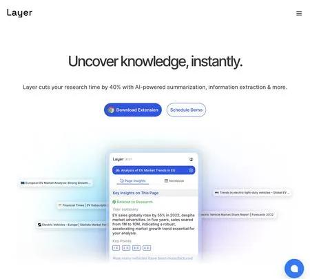 Screenshot of the site of Layer | AI research assistant