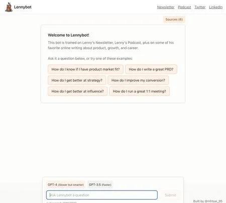 Screenshot of the site of Lennybot