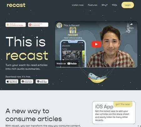 Screenshot of the site of Recast