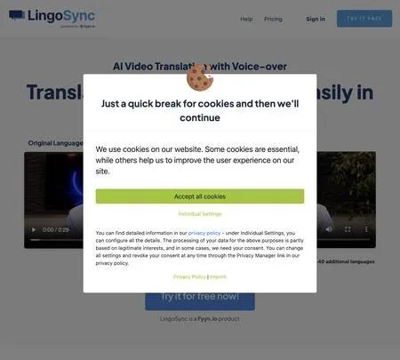 Screenshot of the site of Lingosync