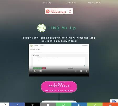 Screenshot of the site of LINQ Me Up