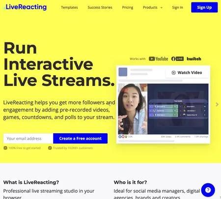 Screenshot of the site of LiveReacting