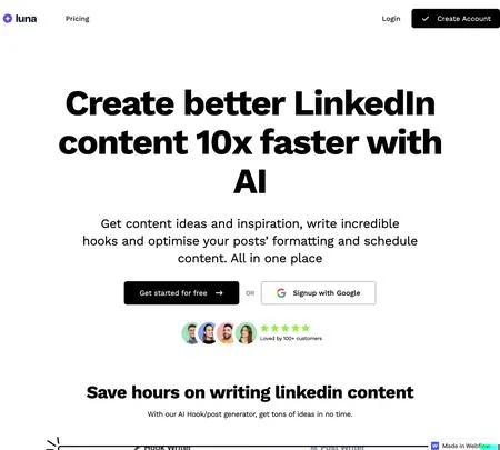 Screenshot of the site of Luna AI