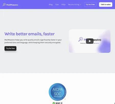 Screenshot of the site of MailMaestro