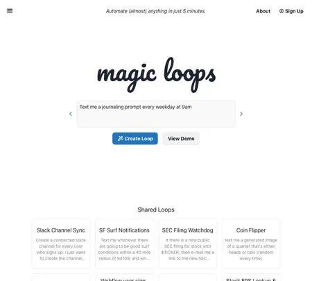 Screenshot of the site of Magic Loops