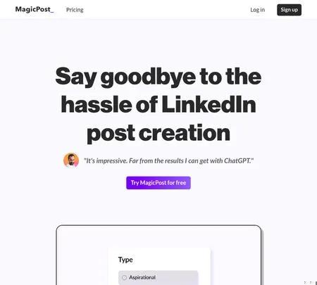 Screenshot of the site of Magicpost