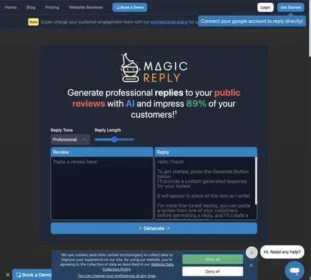 Screenshot of the site of MagicReply