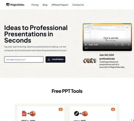 Screenshot of the site of MagicSlides App