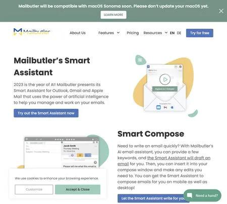 Screenshot of the site of Mailbutler