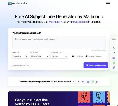Screenshot of the site of Mailmodo