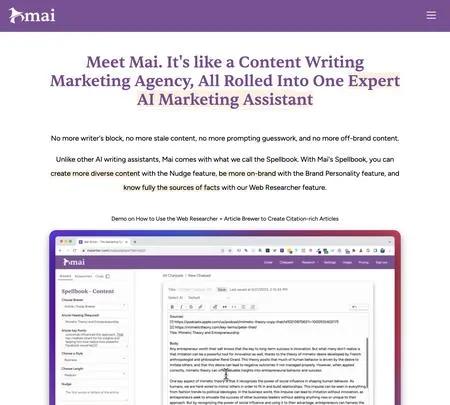 Screenshot of the site of Maiwriter