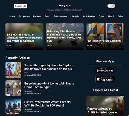 Screenshot of the site of Makale